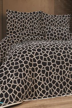 Stone 4 Parça Yatak Örtüsü 240x260 Siyah Cappucino - Çeyiz Diyarı