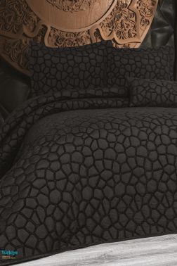 Stone 4 Parça Yatak Örtüsü 240x260 Siyah Siyah - Çeyiz Diyarı