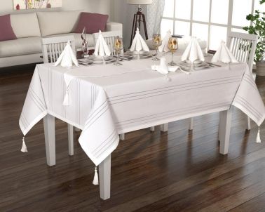 Style Masa Örtüsü Takımı Krem 12 Kişilik - Çeyiz Diyarı