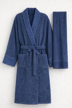 Su Yolu 3xl Beden 2 Parça Bornoz Takımı İndigo - Çeyiz Diyarı