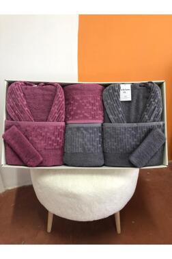 Su Yolu 8 Parça Aile Bornoz Takımı Antrasit - Mürdüm - Çeyiz Diyarı