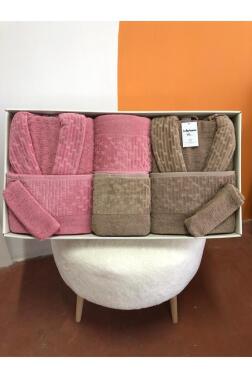 Su Yolu 8 Parça Aile Bornoz Takımı Koyu Bej - Gül Kurusu - Çeyiz Diyarı