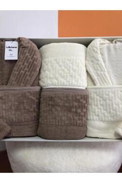 Su Yolu 8 Parça Aile Bornoz Takımı Krem - Koyu Bej - Çeyiz Diyarı (1)