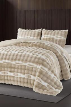 Su Yolu Tavşan Tüyü Çift Kişilik Yatak Örtüsü 220x240 Cm Bej - Çeyiz Diyarı