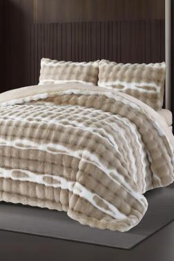 Su Yolu Tavşan Tüyü Çift Kişilik Yatak Örtüsü 220x240 Cm Cappucino - Çeyiz Diyarı