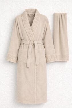 Su Yolu xl Beden 2 Parça Bornoz Takımı Açık Bej - Çeyiz Diyarı