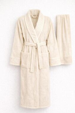 Su Yolu xl Beden 2 Parça Bornoz Takımı Krem - Çeyiz Diyarı