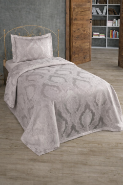 Şulem Jakarlı Şönil Tek Kişilik 2 Parça Yatak Örtüsü Gri - Çeyiz Diyarı