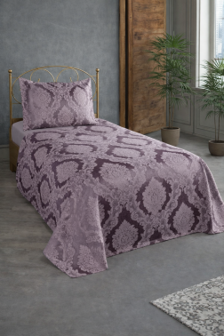 Şulem Jakarlı Şönil Tek Kişilik 2 Parça Yatak Örtüsü Mürdüm - Çeyiz Diyarı