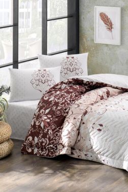 Taç Kristal Aşiyan Çift Kişilik Dört Mevsim Nevresim Takımı Kahve - Kristal