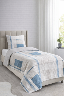 Taç Kristal Atlas Tek Kişilik Dört Mevsim Nevresim Takımı Mavi - Kristal