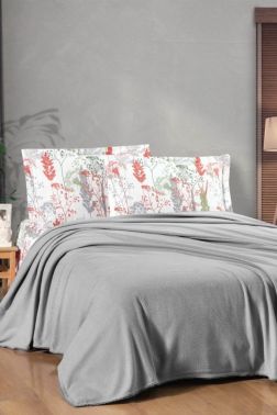 Taç Kristal Breeze Ponponlu Çift Kişilik Pike Takımı Gri - Kristal