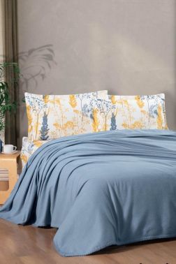 Taç Kristal Breeze Ponponlu Çift Kişilik Pike Takımı İndigo - Kristal