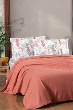 Taç Kristal Breeze Ponponlu Çift Kişilik Pike Takımı Kiremit - Kristal