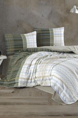 Taç Kristal Ekose Tek Kişilik Dört Mevsim Nevresim Takımı Haki - Kristal