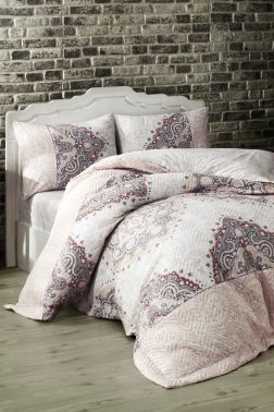 Taç Kristal Eliz Çift Kişilik Dört Mevsim Nevresim Takımı Somon - Kristal