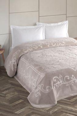 Taç Kristal Emboss Çift Kişilik Battaniye Cappucino - Kristal