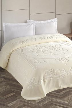 Taç Kristal Emboss Çift Kişilik Battaniye Krem - Kristal