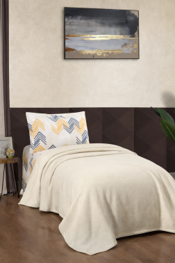 Taç Kristal Forewer Ponponlu Tek Kişilik Pike Takımı Bej - Kristal