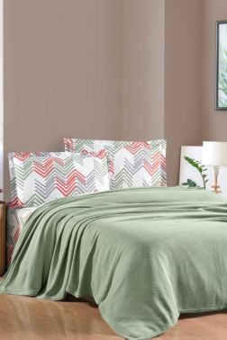 Taç Kristal Forewer Ponponlu Çift Kişilik Pike Takımı Haki - Kristal