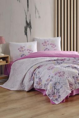 Taç Kristal Gelincik Çift Kişilik Dört Mevsim Nevresim Takımı Pembe - Kristal