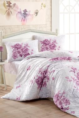 Taç Kristal Henna Light Collection Çift Kişilik Nevresim Takımı Mürdüm - Çeyiz Diyarı