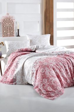 Taç Kristal İlter Çift Kişilik Dört Mevsim Nevresim Takımı Gül Kurusu - Kristal