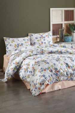 Taç Kristal Krizantem Çift Kişilik Dört Mevsim Nevresim Takımı Mavi - Kristal