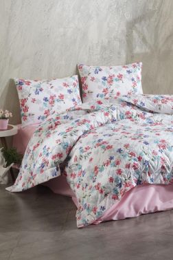 Taç Kristal Krizantem Çift Kişilik Dört Mevsim Nevresim Takımı Pembe - Kristal