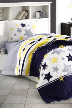 Taç Kristal Tutku Genç ve Çocuk Dört Mevsim Nevresim Takımı Sarı Lacivert - Kristal