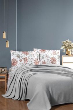 Taç Kristal Vita Ponponlu Çift Kişilik Pike Takımı Gri - Kristal