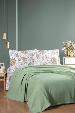 Taç Kristal Vita Ponponlu Çift Kişilik Pike Takımı Haki - Kristal