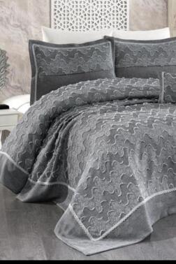 Talya Jakarlı Çift Kişilik Yatak Örtüsü Antrasit - Çeyiz Diyarı
