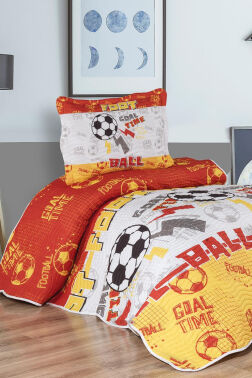 Taraftar Baskılı Tek Kişilik Yatak Örtüsü Sarı Kırmızı - Çeyiz Diyarı