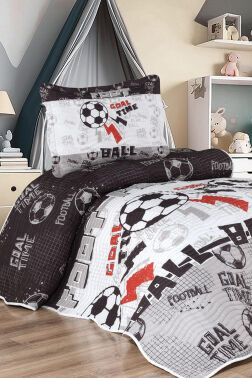 Taraftar Baskılı Tek Kişilik Yatak Örtüsü Siyah Beyaz - Çeyiz Diyarı