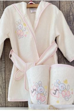 Tavşan Bebek Bornoz Seti 0-3 Yaş Pembe - Çeyiz Diyarı