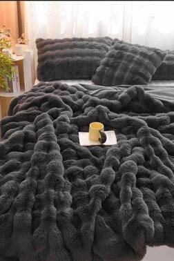 Tomris Tavşan Tüyü Çift Kişilik Yatak Örtüsü 220x240 Cm Antrasit - Çeyiz Diyarı