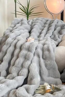 Tomris Tavşan Tüyü Çift Kişilik Yatak Örtüsü 220x240 Cm Gri - Çeyiz Diyarı