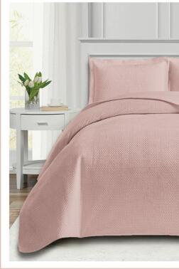 Toskana Tek Kişilik Lüks Kadife Yatak Örtüsü Pudra - Çeyiz Diyarı