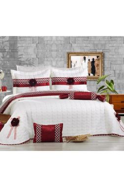 Trend 3d Gül Motifli Çift Kişilik Yatak Örtüsü Krem Bordo - Çeyiz Diyarı