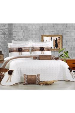 Trend 3d Gül Motifli Çift Kişilik Yatak Örtüsü Krem Kahve - Çeyiz Diyarı