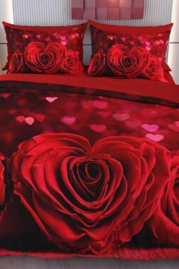 Tria Heart Mikro Saten 3D Dijital Baskılı Çift Kişilik Nevresim Takımı - Çeyiz Diyarı