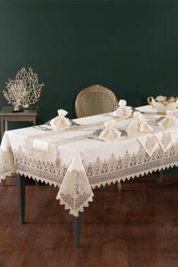 Tual Masa Örtüsü Takımı 26 Parça Altın - Çeyiz Diyarı