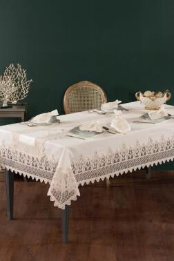Tual Masa Örtüsü Takımı 26 Parça Ekru - Çeyiz Diyarı