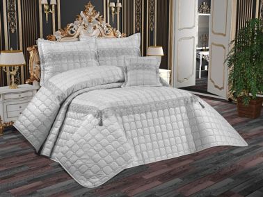 Tuba Çift Kişilik Kapitoneli Yatak Örtüsü Gri - Çeyiz Diyarı