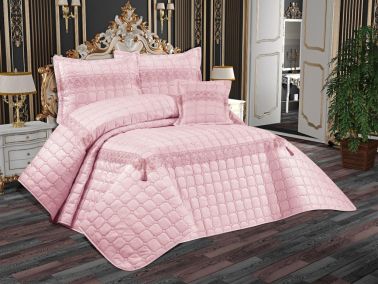 Tuba Çift Kişilik Kapitoneli Yatak Örtüsü Pudra - Çeyiz Diyarı