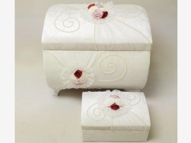Tüllü Güllü 2'li Çeyiz Sandığı Krem - Çeyiz Diyarı