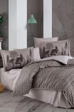 Tully Çift Kişilik Poplin Nevresim Takımı Kahve - Hobby
