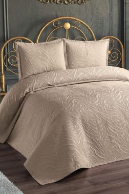 Ultrasonik Kapitoneli Fenomen Çift Kişilik Yatak Örtüsü Bej - Çeyiz Diyarı