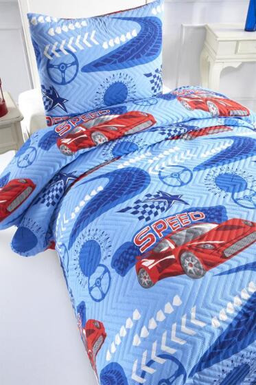 Ultrasonik Kapitoneli Speed Tek Kişilik Yatak Örtüsü Mavi - Çeyiz Diyarı (1)